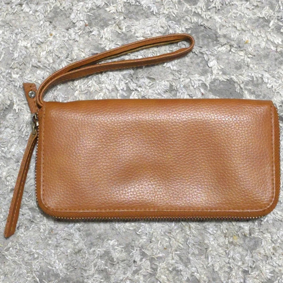 FREE PEOPLE Distressed Vegan Wallet, Brown, Slim Design, Wrist Strap Attached - Picture 6 of 15